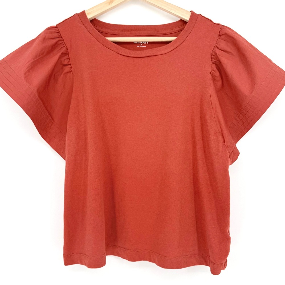 Old Navy‎ Terracotta Rust Cotton Batwing Flutter Sleeve Puff Shoulder Top M